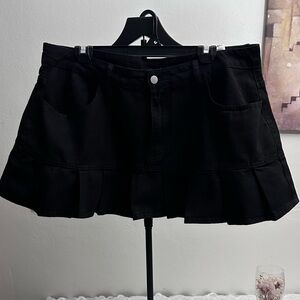 Black Denim Ruffle Hem Mini Skirt Y2K Cute Feminine Flowy Plus Size 1XL